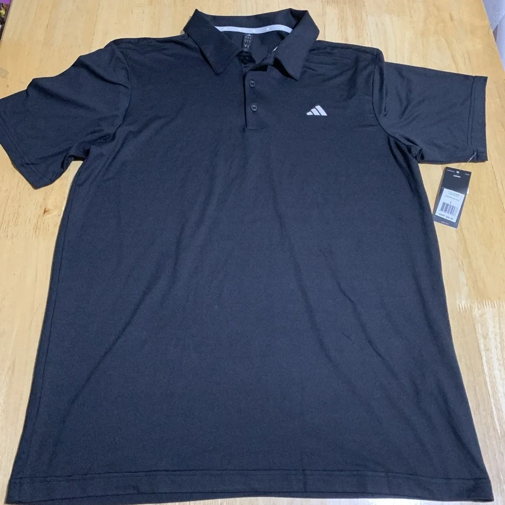 Adidas Club Tennis Polo Shirt Mens Black Short Sleeve Size L New